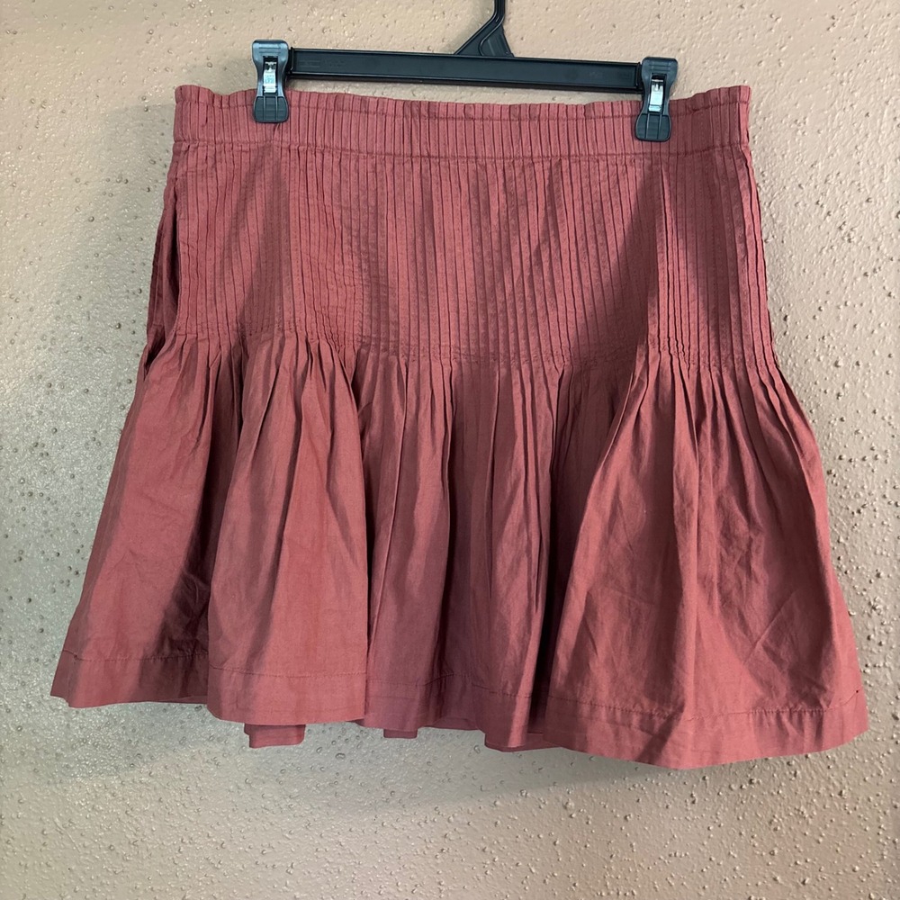 Anthropologie Pleated Drop Waist Mini Skirt  Cotton Size M Pockets